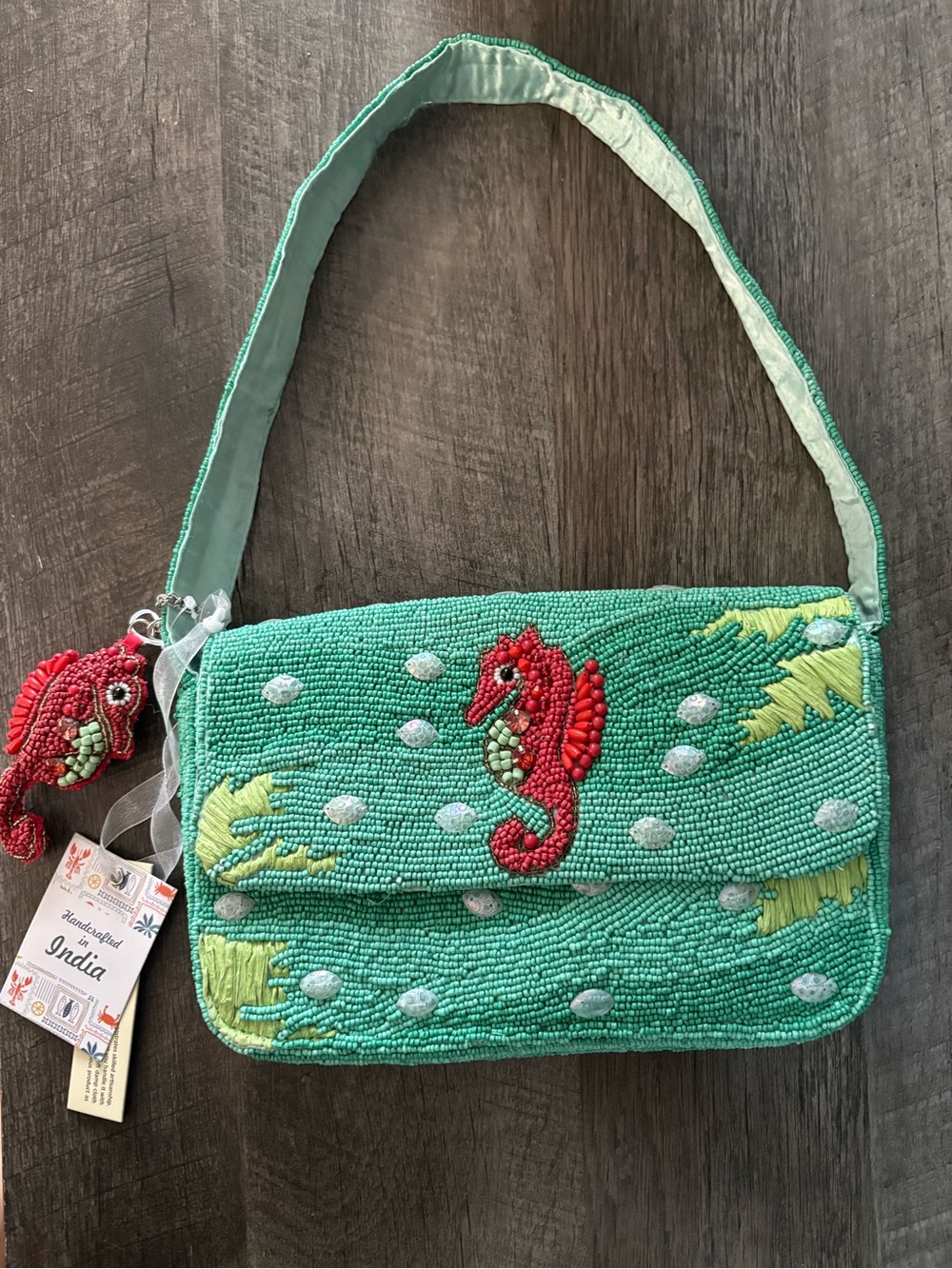Ocean Under the Sea Seahorse Crab Beaded Shoulder Bag Purse
